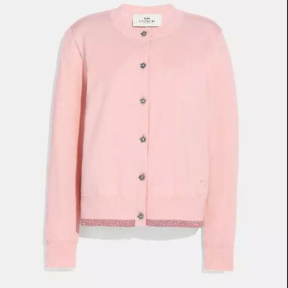 Coach Blush Pink Cardigan Tea Rose Buttons Womens Size Small NWOT - Picture 1 of 5